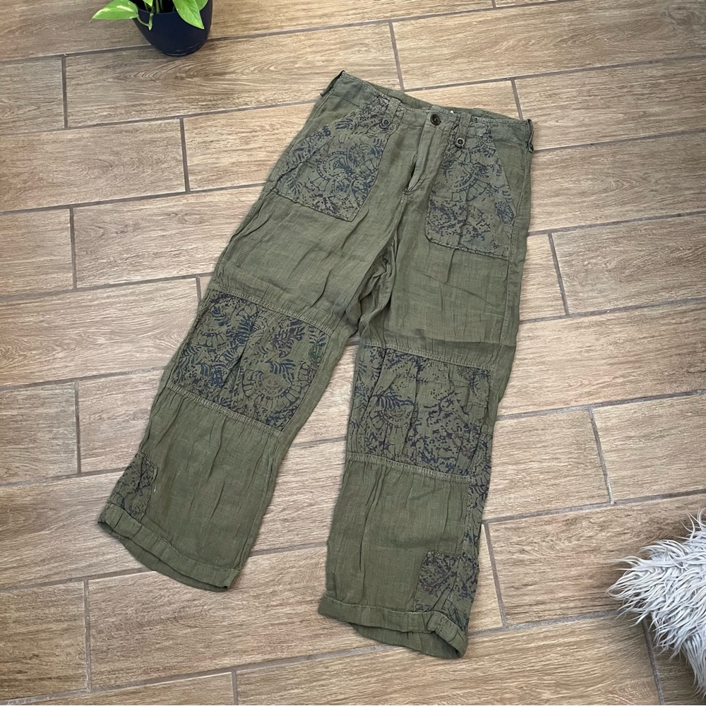 Free People 100% Linen Green Wide Leg Pants size 4